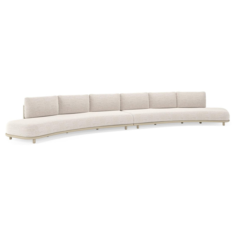 Canapé de jardin Lomano en aluminium beige et corde luxe plate tissée verticalement beige et coussins en all weather sunbrella® luxe Tundra Sand