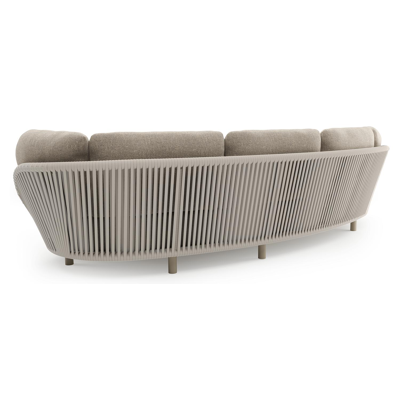 Lupino loungebank in beige aluminium en beige verticaal geweven luxe vlakke brede rope met chartres pewter all weather sunbrella® luxe kussen