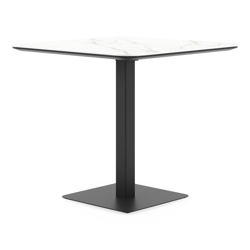 Fano kantelbare tuintafel afgerond vierkant in zwart aluminium en volkeramiek Calacatta - L 80 x B 80 x H 72.5 cm