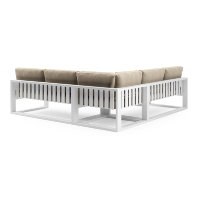 Verato loungehoek in wit aluminium met althea camel all weather cosytica kussen