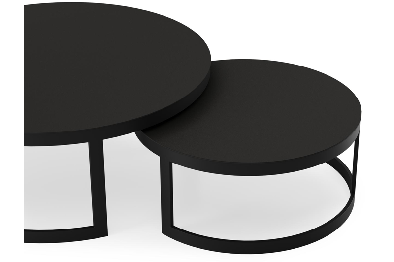 Enna set van 2 loungetafels rond in zwart aluminium en volkeramiek zwart - Dia.100/70 x H 37/30 cm