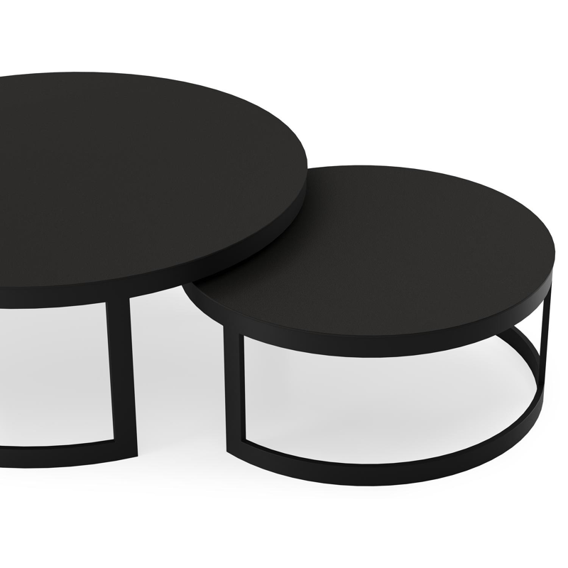 Enna set van 2 loungetafels rond in zwart aluminium en volkeramiek zwart - Dia.100/70 x H 37/30 cm