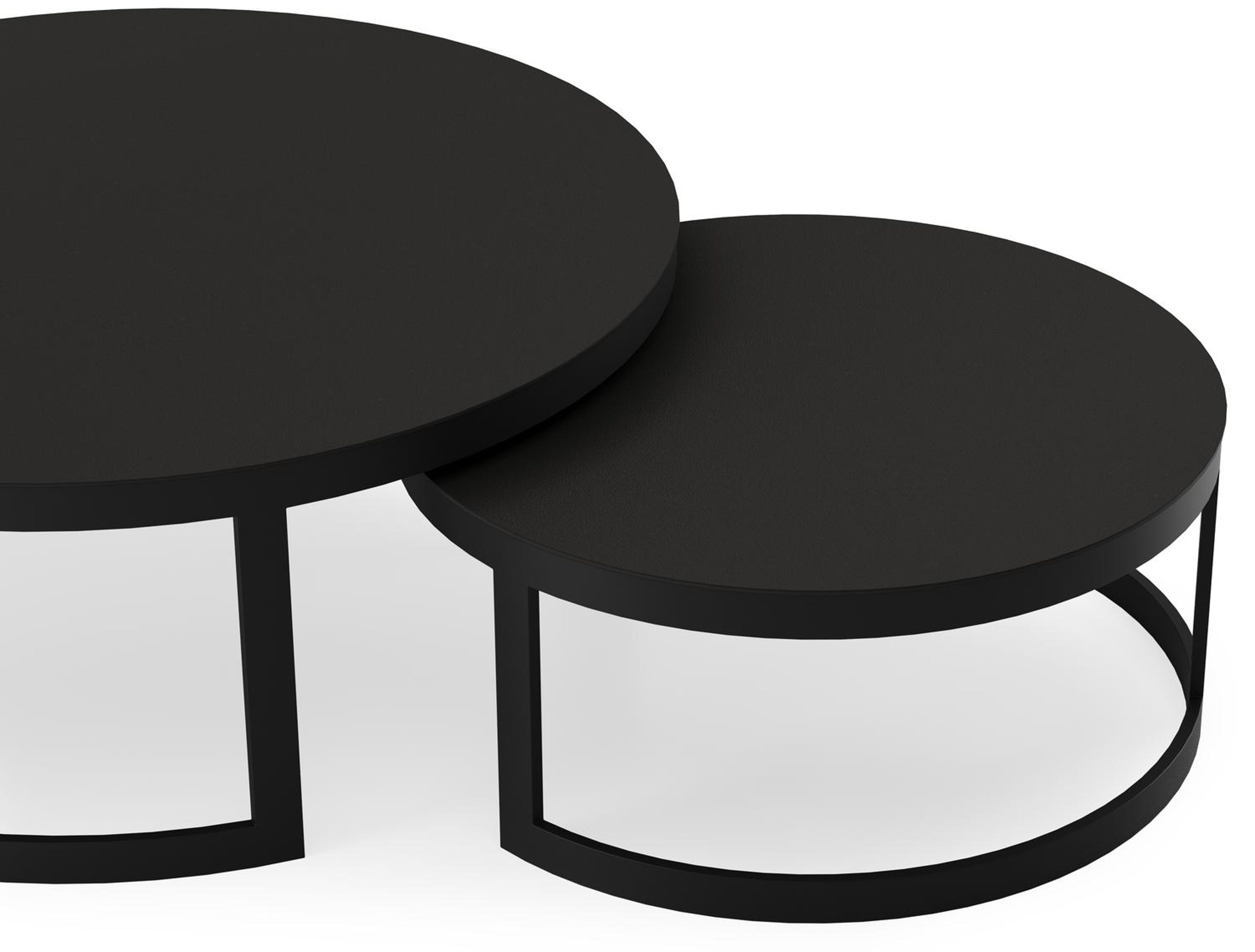 Enna set van 2 loungetafels rond in zwart aluminium en volkeramiek zwart - Dia.100/70 x H 37/30 cm