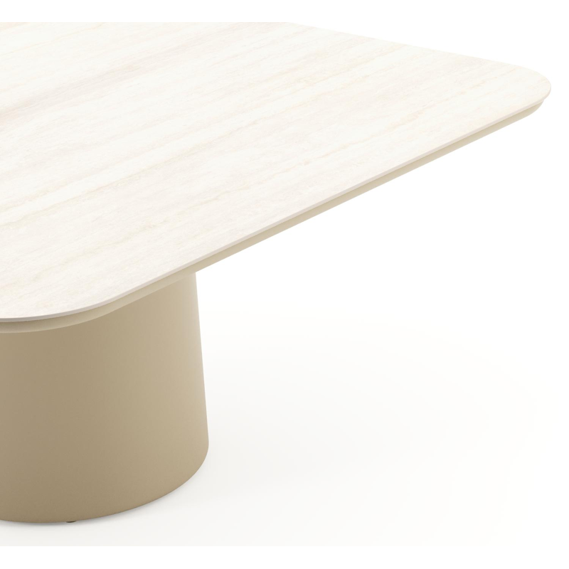 Amico tuintafel afgerond vierkant in beige aluminium en volkeramiek Travertino Bianco - L 148 x B 148 x H 73.5 cm