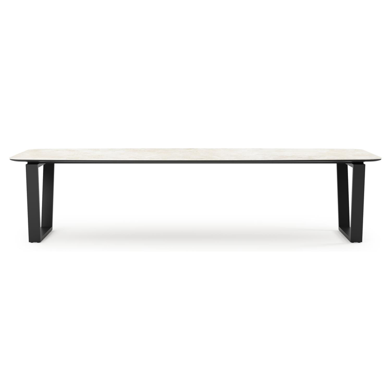 Table de jardin Pagino forme de bateau en aluminium noir et céramique pleine Rapolano Lg. 315 x Lrg. 115 cm