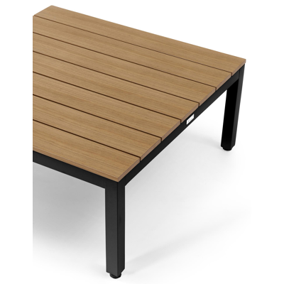 Toma loungehoek in zwart aluminium en polywood met grijs polyester kussen en loungetafel