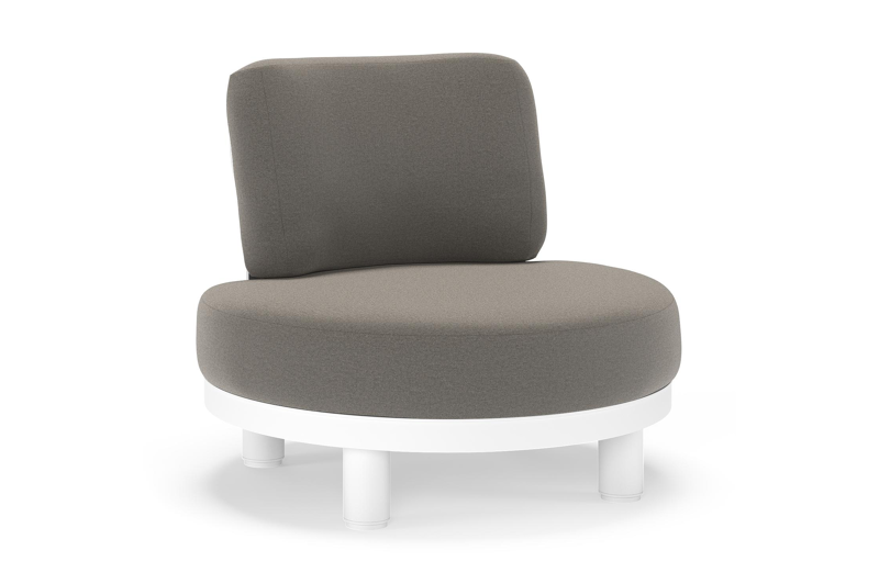 Fauteuil de jardin Donato en aluminium blanc et coussins en all weather sunbrella® luxe Natte Dark Taupe