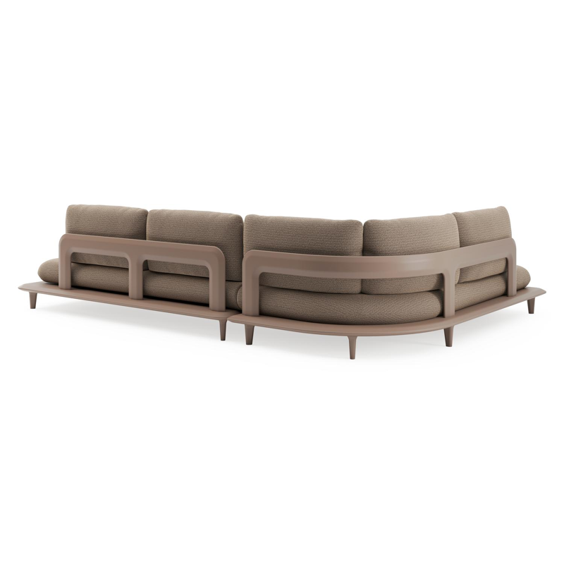 Salon de jardin d'angle Bomero en aluminium taupe et coussins en all weather solica firenze bamboe