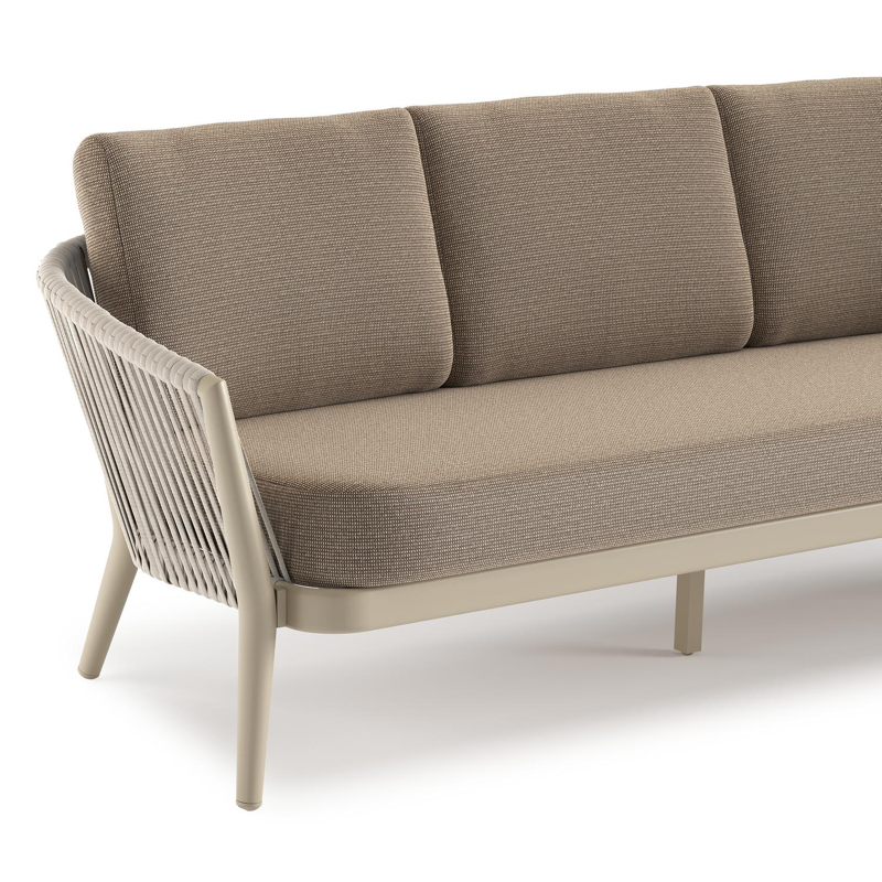 Orso loungeset in beige aluminium en beige verticaal geweven luxe vlakke rope met Firenze Earth all weather solica kussen