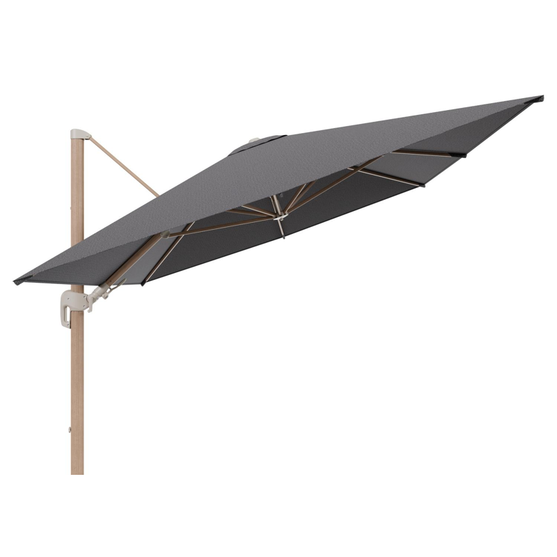 Parasol pendant Rufina avec fonction tilt en aluminium aspect de bois et toile de parasol en All Weather Solica Firenze Tunder  - Lg.1 400 x Lg.2 300 cm (sans pied de parasol