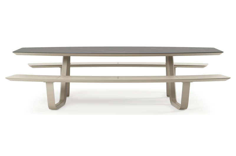 Forno picknicktafel bootvorm in beige aluminium en volkeramiek Calatorao - L 280 x B 192 x H 72 cm