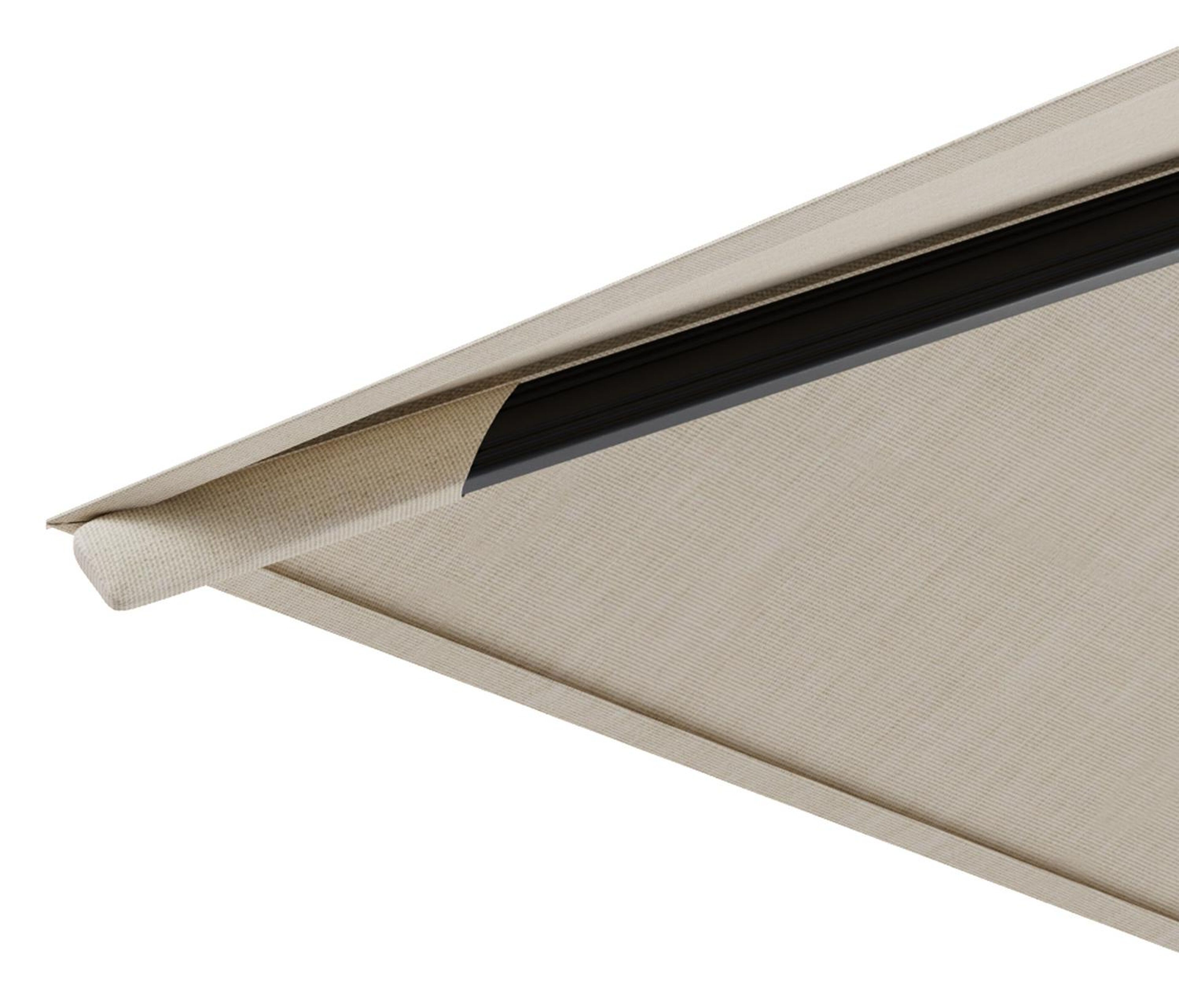 Rufina zweefparasol met tiltfunctie in zwart aluminium met beige all weather sunbrella® premium parasoldoek - L1 300 x L2 300 cm (zonder voet)