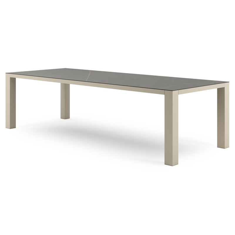 Table de jardin Nano rectangulaire en aluminium beige et céramique pleine Calatorao - Lg. 280 x Lrg. 110 x Haut. 75 cm