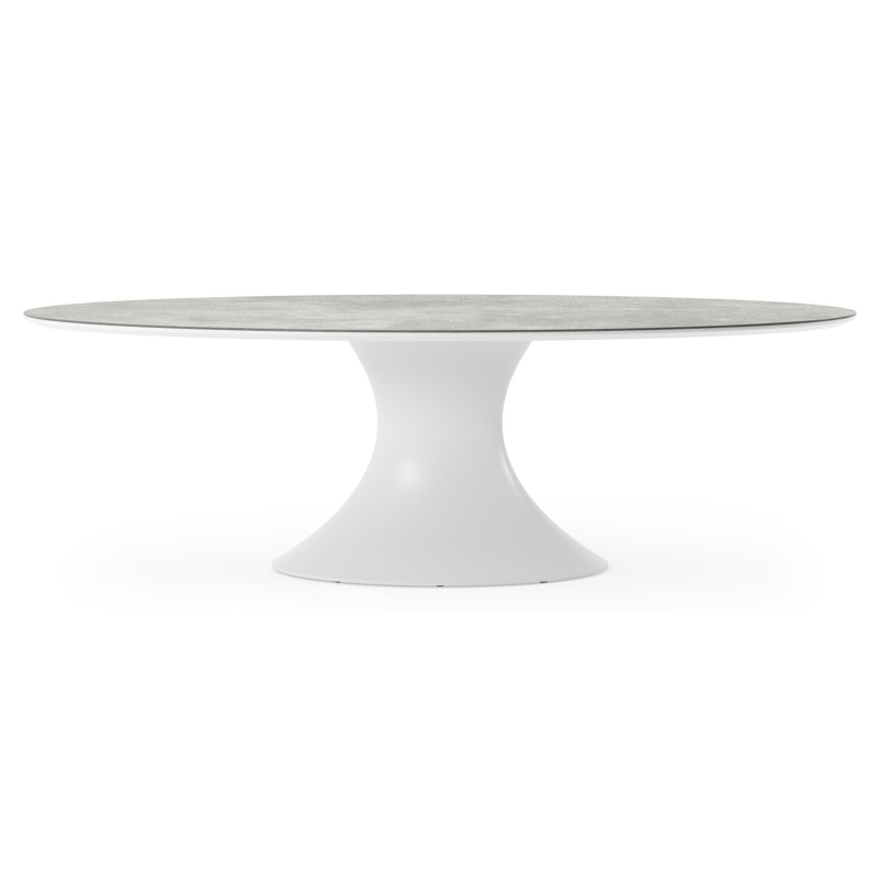 Table de jardin Fano ovale en aluminium blanc et céramique pleine new york - Lg. 240 x Lrg. 135 x Haut. 75 cm