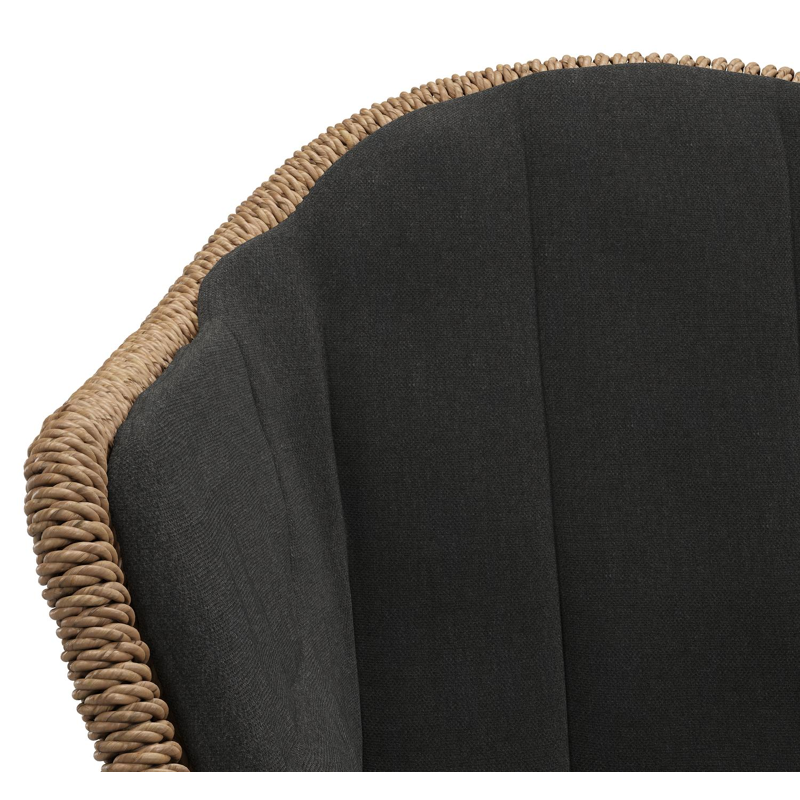 Pagino tuinstoel in teak en bruin ronde wicker met zitkussen in All Weather Sunbrella® Luxe Natte Sooty