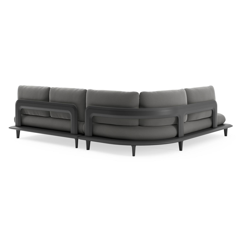 Bomero loungehoek in zwart aluminium met natte charcoal chine all weather sunbrella® luxe kussen