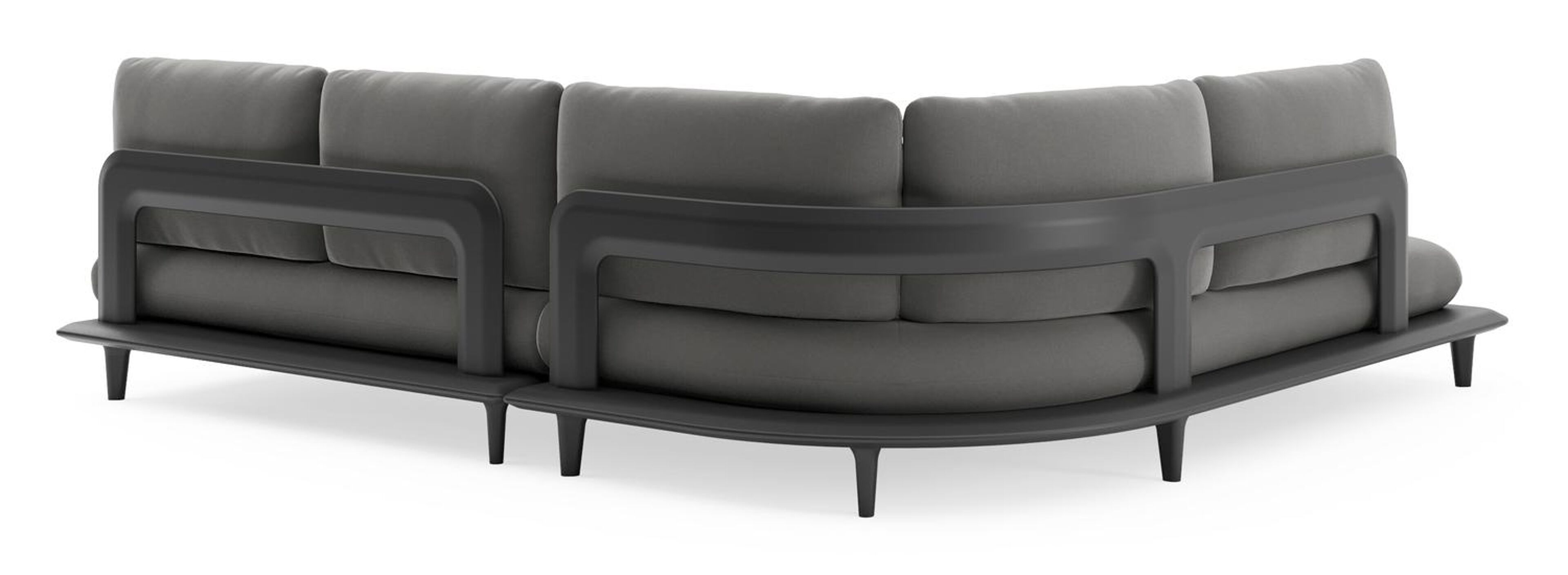 Salon de jardin d'angle Bomero en aluminium noir et coussins en all weather sunbrella® luxe natte charcoal chine