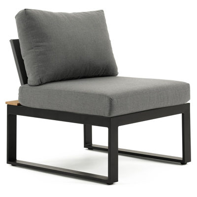 Merida loungezetel 1-zit in zwart aluminium en zwart aluminium met grijs polyester kussen