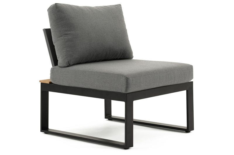 Merida loungezetel 1-zit in zwart aluminium en zwart aluminium met grijs polyester kussen