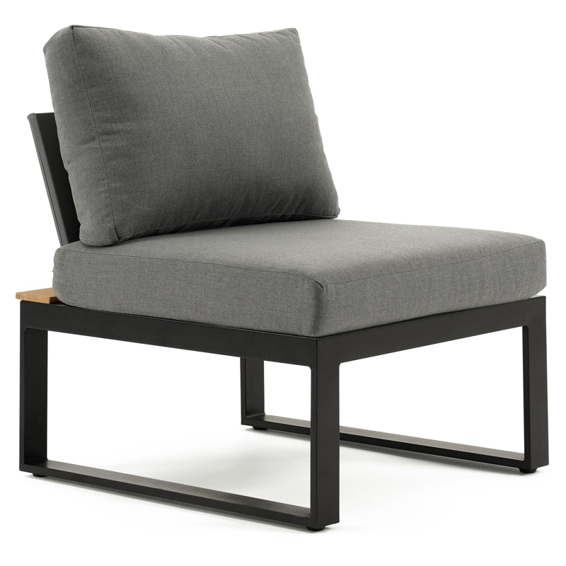 Merida loungezetel 1-zit in zwart aluminium en zwart aluminium met grijs polyester kussen