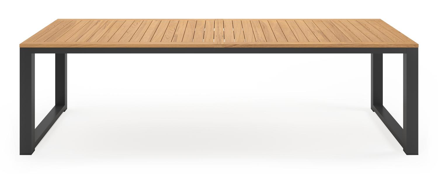 Ensemble de jardin Livo en aluminium noir avec plateau de table en teck naturel et 8 chaises de jardin Artena