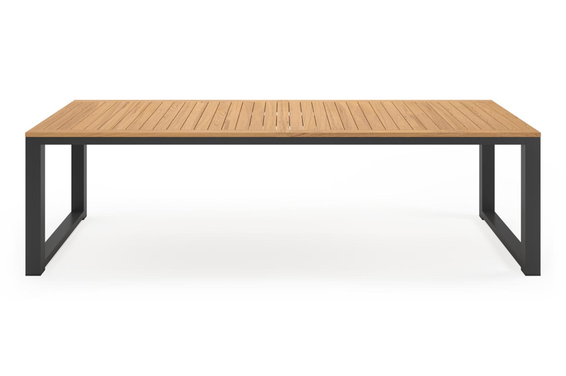 Livo tuinset in zwart aluminium en naturel teak tafelblad met 8 stapelbare Amalfi tuinstoelen