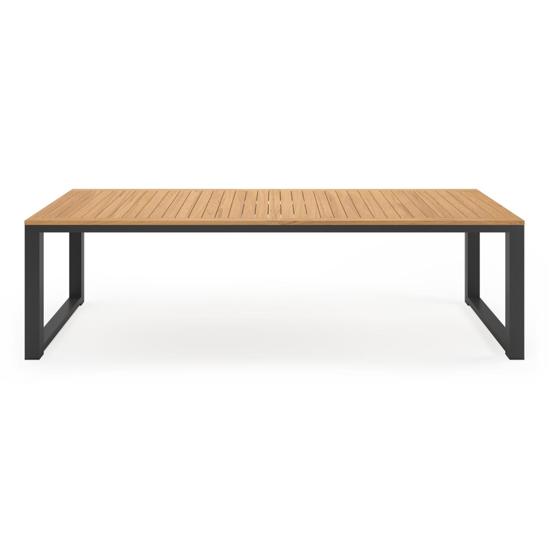 Livo tuinset in zwart aluminium en naturel teak tafelblad met 8 Artena tuinstoelen