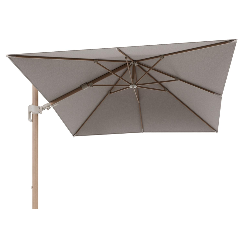 Rufina zweefparasol tiltfunctie in houtlook aluminium en parasoldoek in All Weather Sunbrella® Luxe Slow Farafra - L1 300 x L2 300 cm (zonder voet)