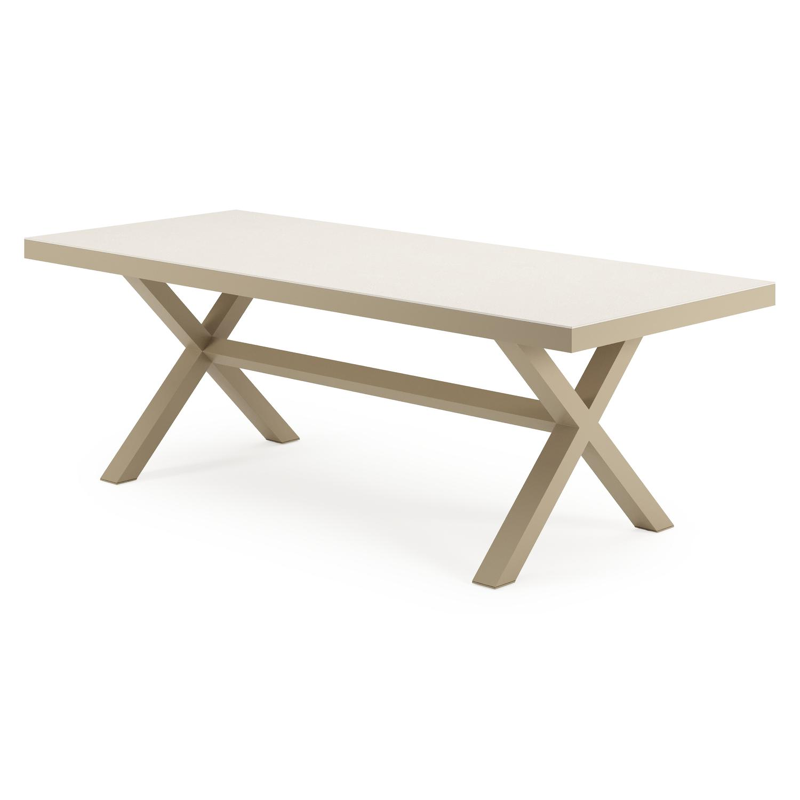 Ensemble de jardin Reza en aluminium beige et sintered stone crema minerale avec 6 chaises de jardin empilable Matera