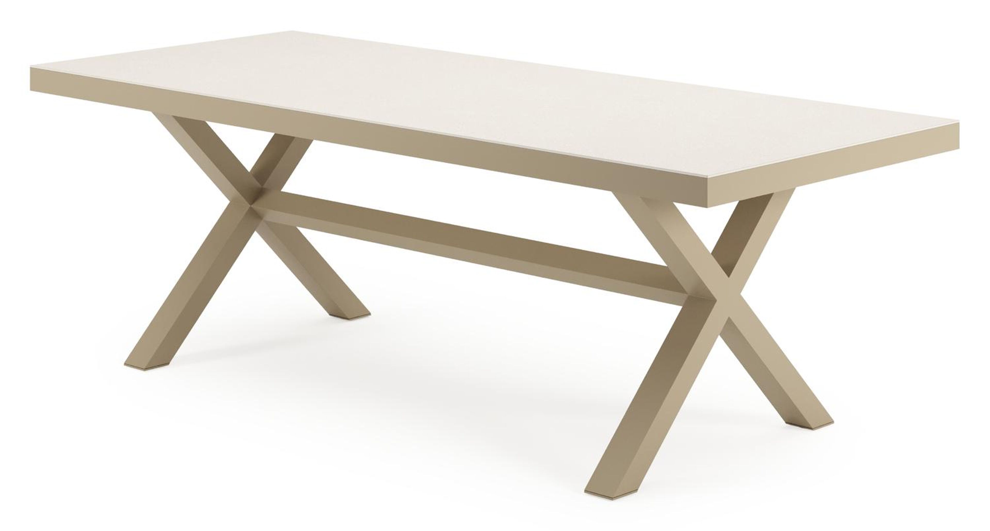 Ensemble de jardin Reza en aluminium beige et sintered stone crema minerale avec 6 chaises de jardin empilable Matera