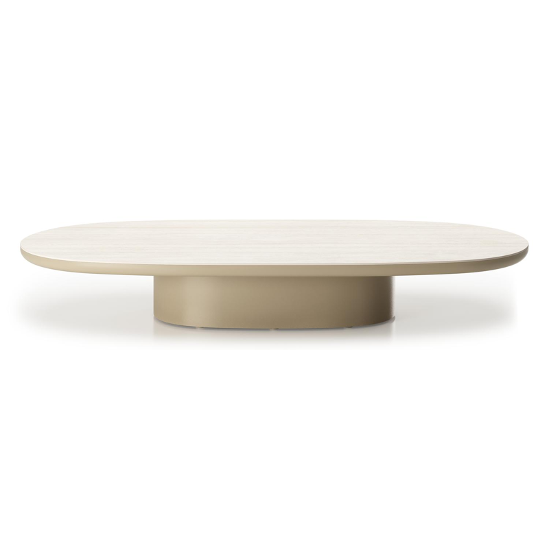 Amico loungetafel bombo in beige aluminium en volkeramiek Travertino Bianco - L 171 x B 89 x H 24 cm
