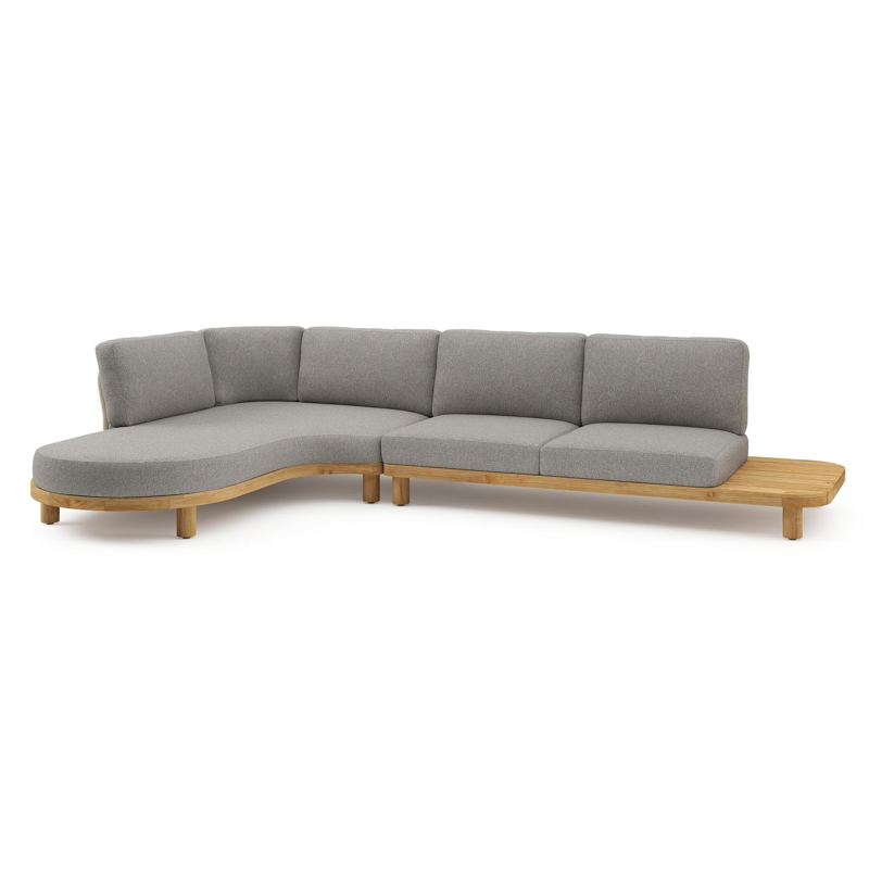 Salon de jardin d'angle Donato en teck et corde ronde tissée verticalement beige et coussins en all weather sunbrella® luxe Tundra Charcoal