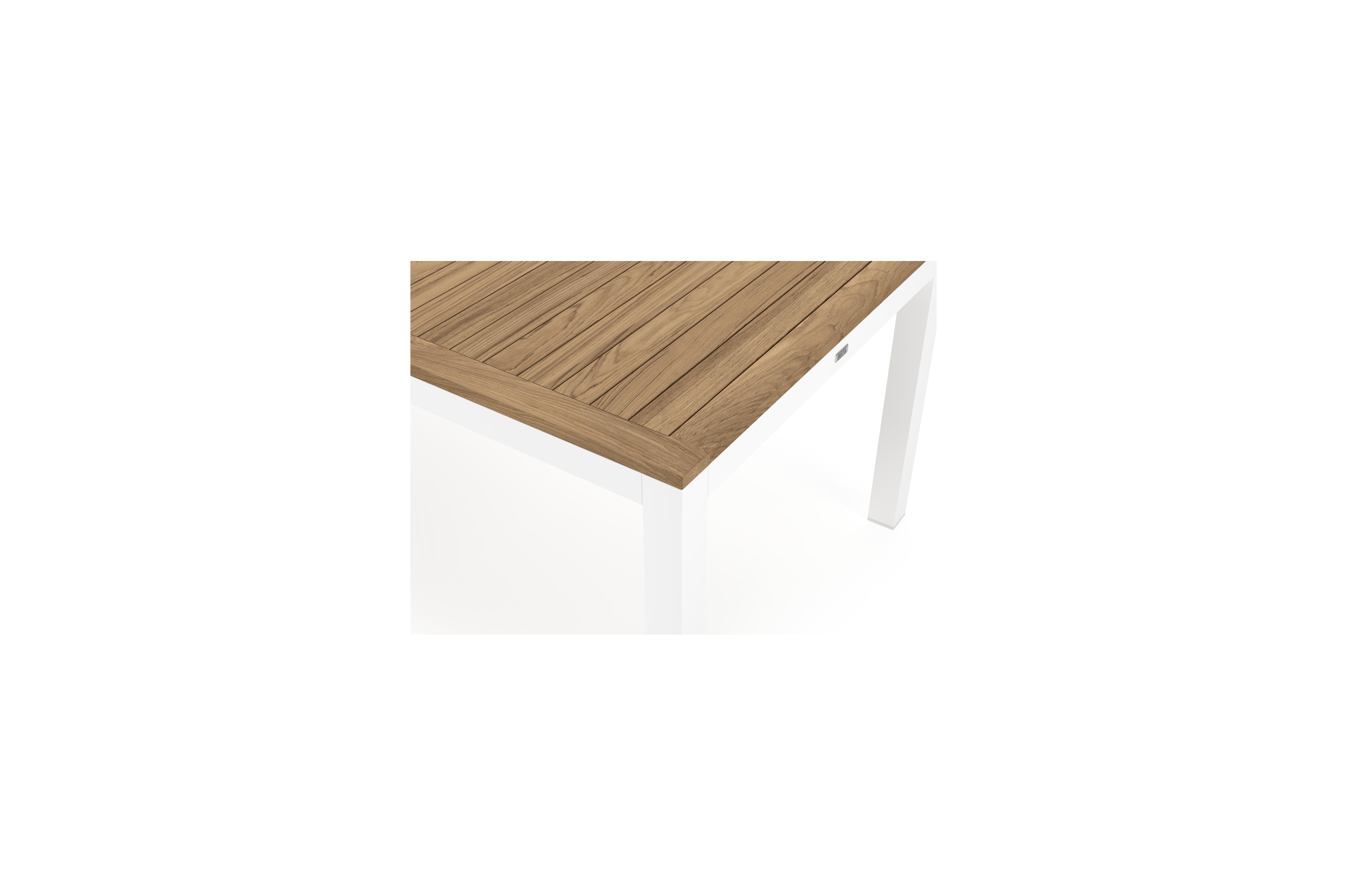 Varese tuinset in wit aluminium en naturel teak tafelblad met 8 stapelbare Amalfi tuinstoelen