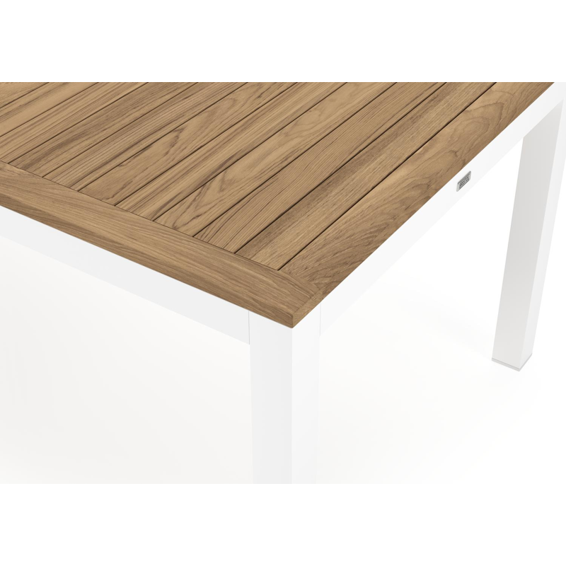 Varese tuinset in wit aluminium en naturel teak tafelblad met 10 stapelbare Madura tuinstoelen