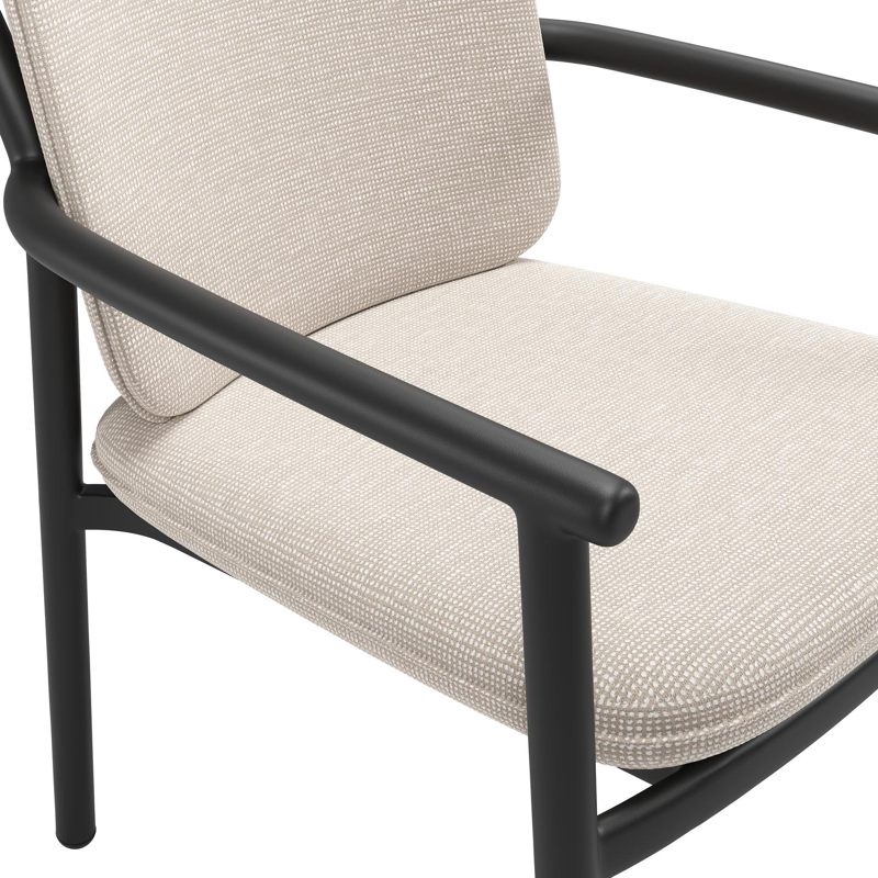Bono stapelbare tuinstoel in zwart aluminium met stoelkussen in All Weather Sunbrella® Luxe Slow Farafra