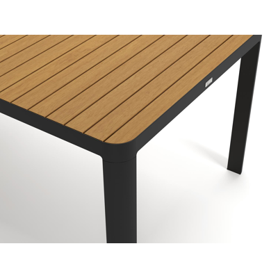 Ellara tuinset in zwart aluminium en naturel polywood tafelblad met 8 Paco tuinstoelen