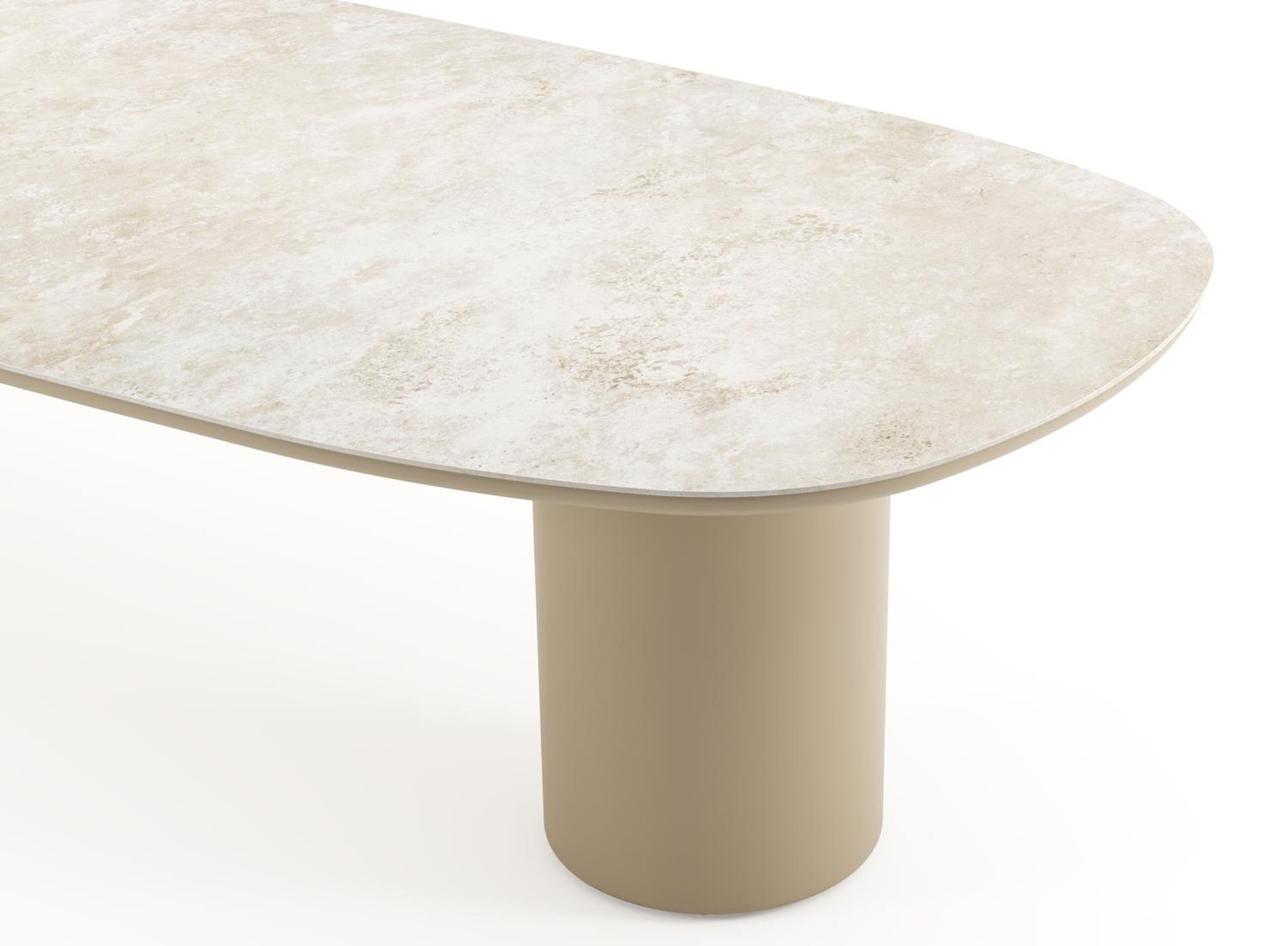 Table de jardin Amico bombo en aluminium beige et céramique pleine Rapolano - Lg. 320 x Lrg. 130 x Haut. 73.5 cm