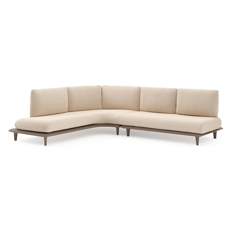 Bomero loungehoek in taupe aluminium met heritage papyrus all weather sunbrella® luxe kussen