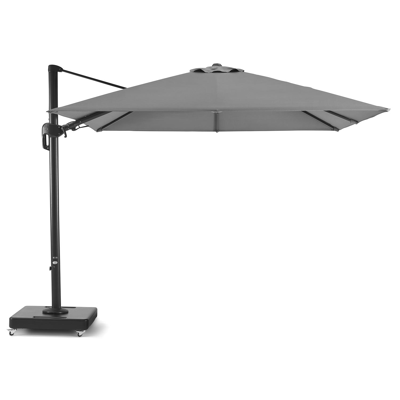Rufina zweefparasol met tiltfunctie in zwart aluminium met grijs polyester parasoldoek - L1: 300 x L2: 300 cm (met voet)