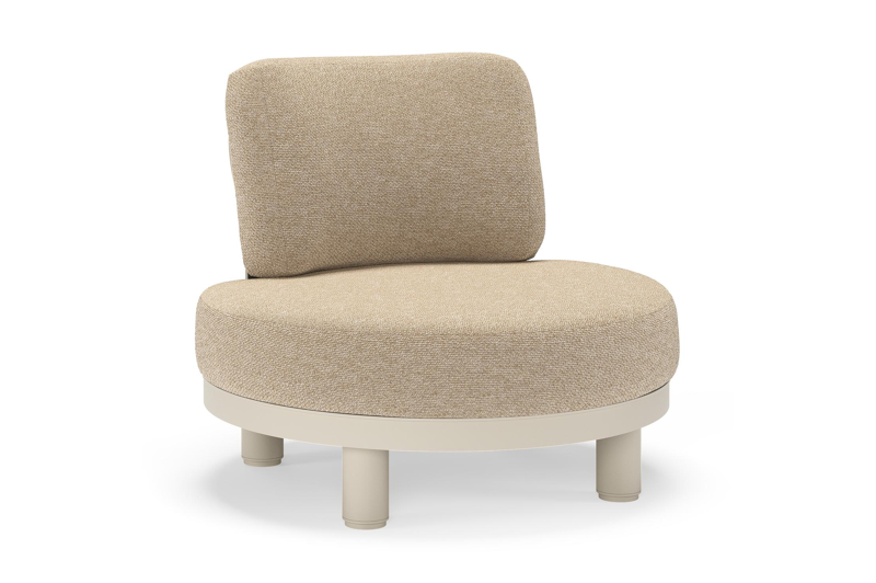 Donato loungestoel in beige aluminium met all weather cosytica Madagascar Oak kussen