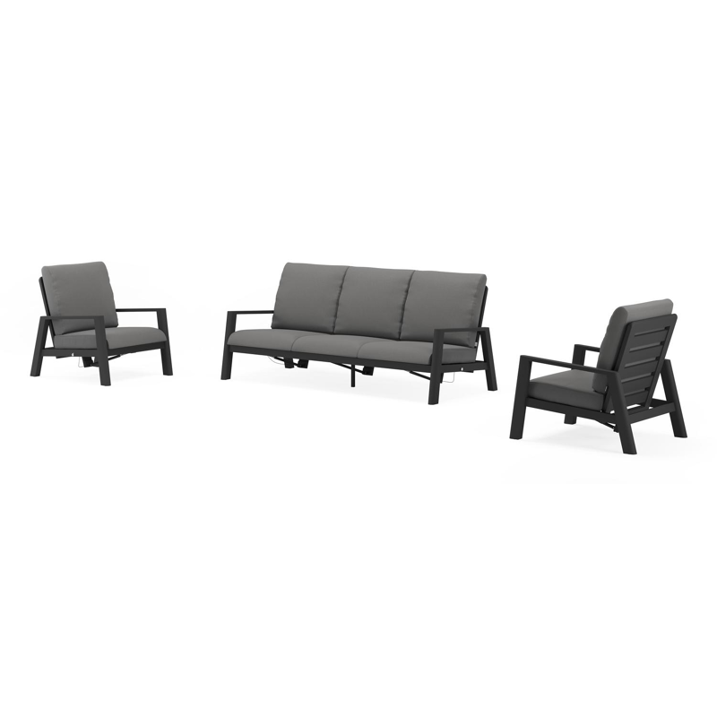Cirello loungeset in zwart aluminium met natte charcoal chine all weather sunbrella® luxe kussens