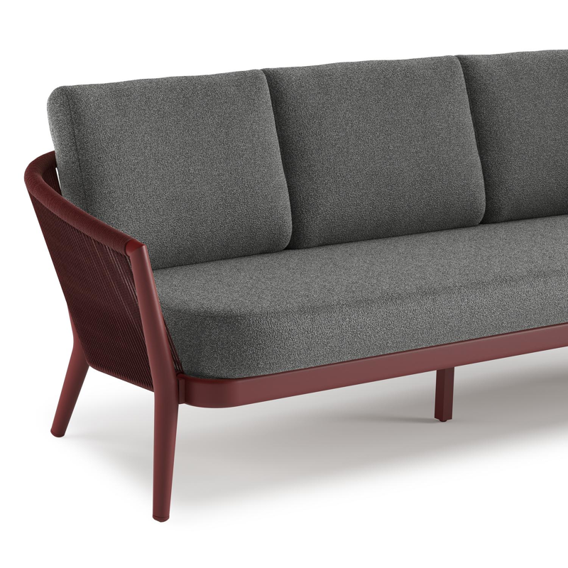 Canapé de jardin Orso en aluminium ruby en corde ronde tissée verticalement ruby et coussins en all weather cosytica Catania Black