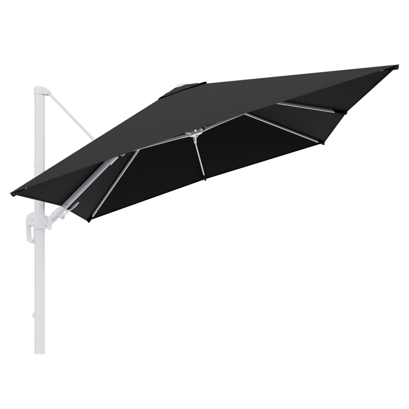 Rufina zweefparasol tiltfunctie in wit aluminium en parasoldoek in All Weather Sunbrella® Luxe Natte Sooty  - L1 300 x L2 300 cm (zonder voet)
