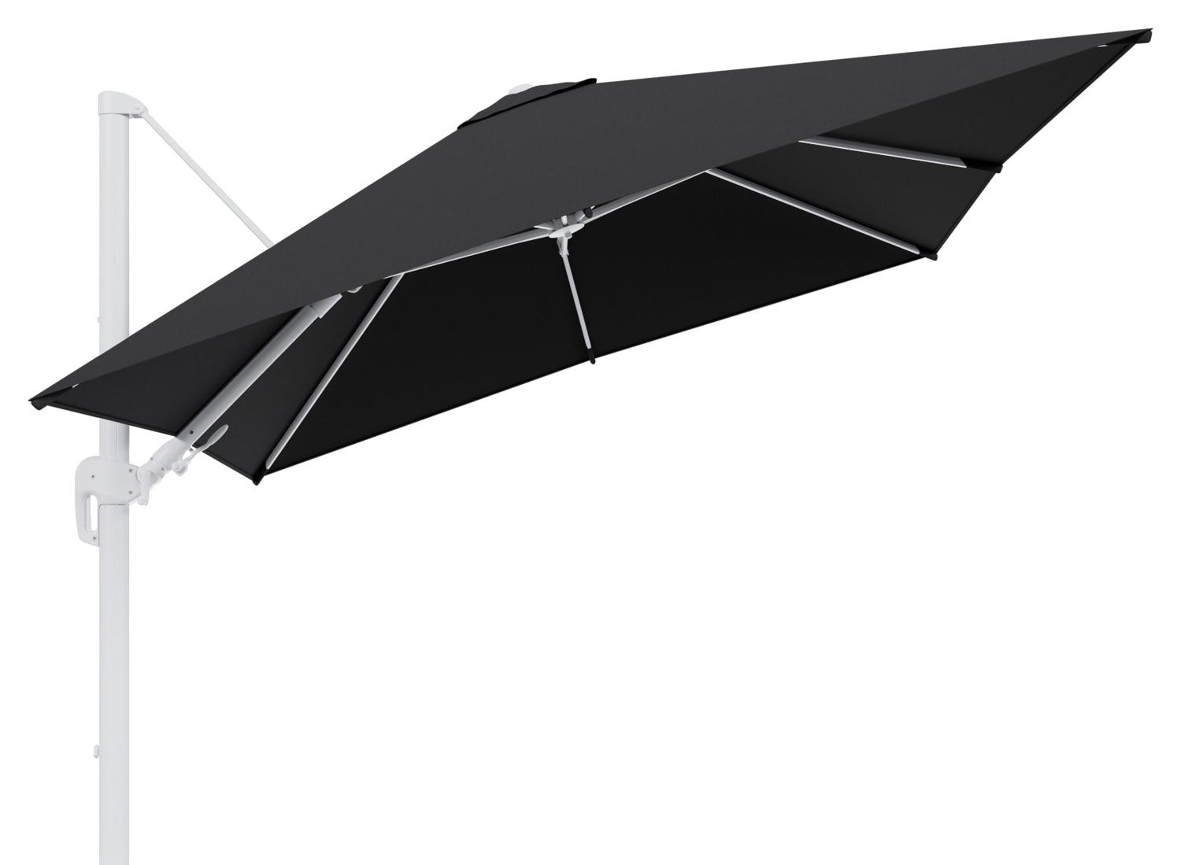 Rufina zweefparasol tiltfunctie in wit aluminium en parasoldoek in All Weather Sunbrella® Luxe Natte Sooty  - L1 300 x L2 300 cm (zonder voet) (zonder voet)