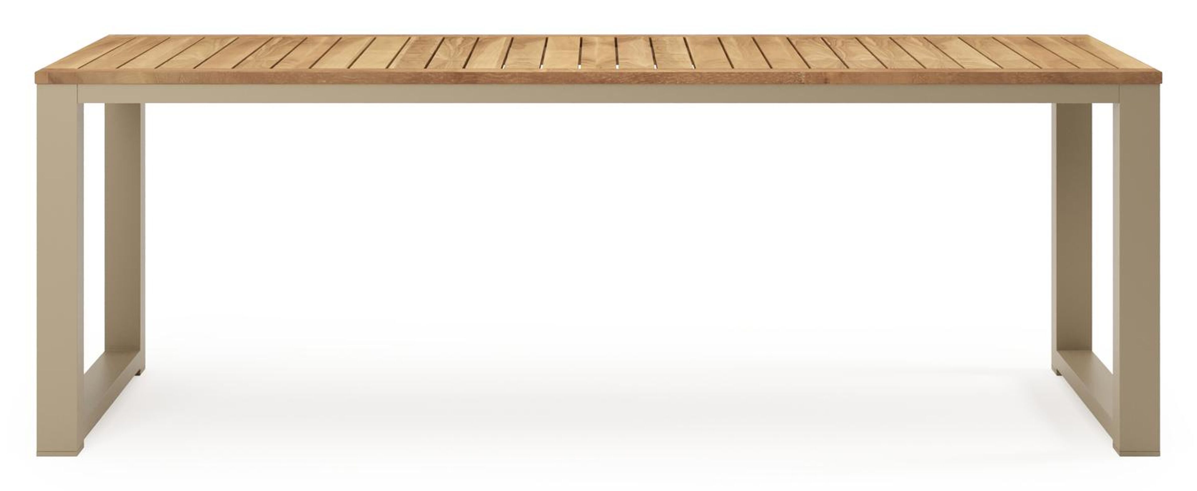 Table de jardin Livo rectangulaire en aluminium beige et teck Naturel - Lg. 220 x Lrg. 92 x Haut. 73.5 cm