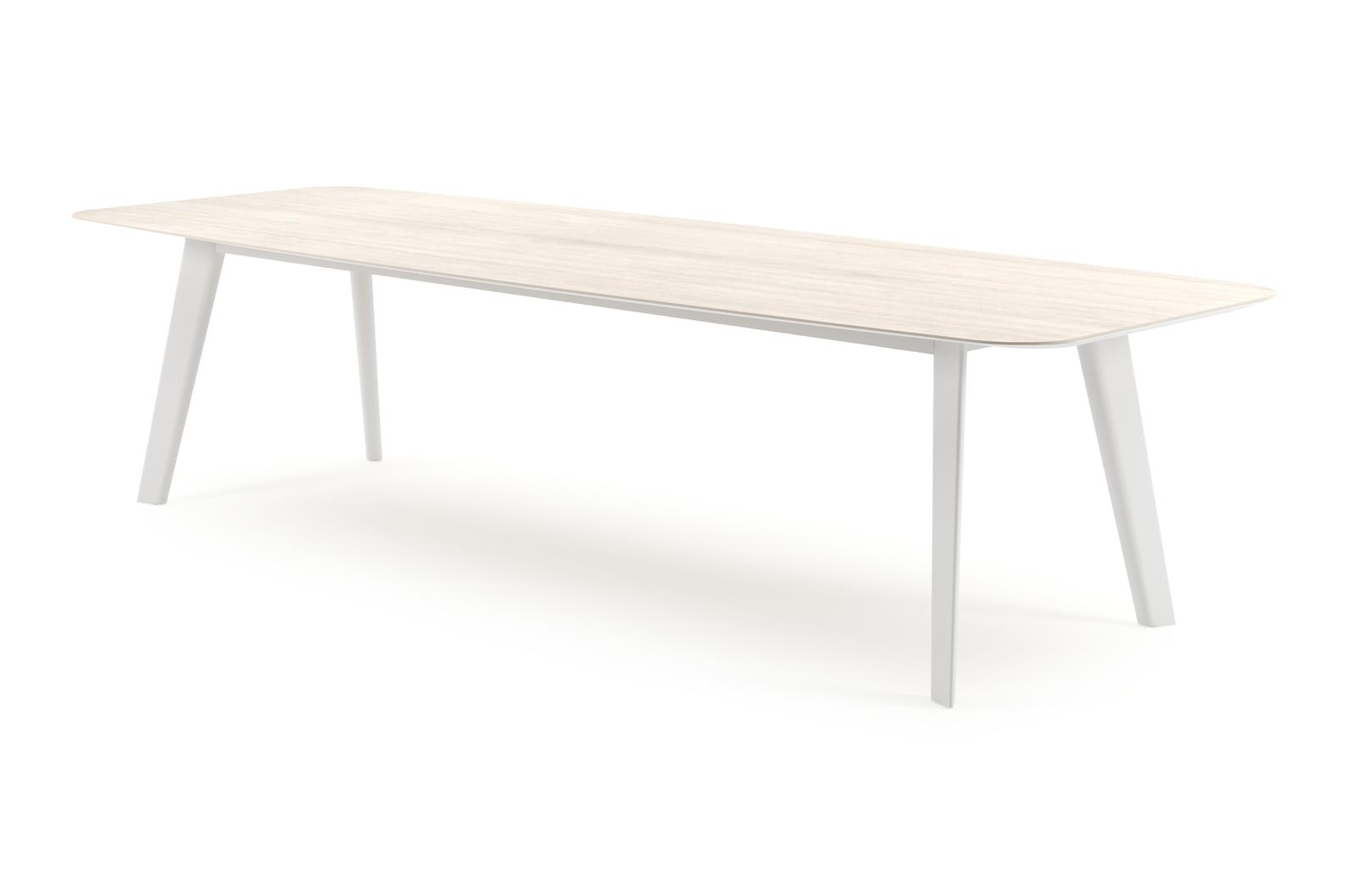 Lacrima tuintafel bootvorm in wit aluminium en volkeramiek Travertino Bianco - L 315 x B 115 x H 73 cm