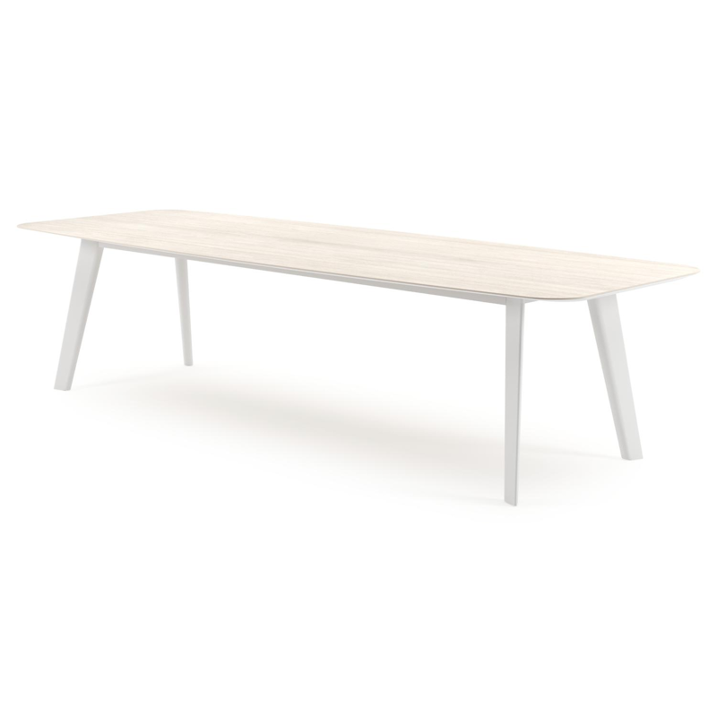 Lacrima tuintafel bootvorm in wit aluminium en volkeramiek Travertino Bianco - L 315 x B 115 x H 73 cm