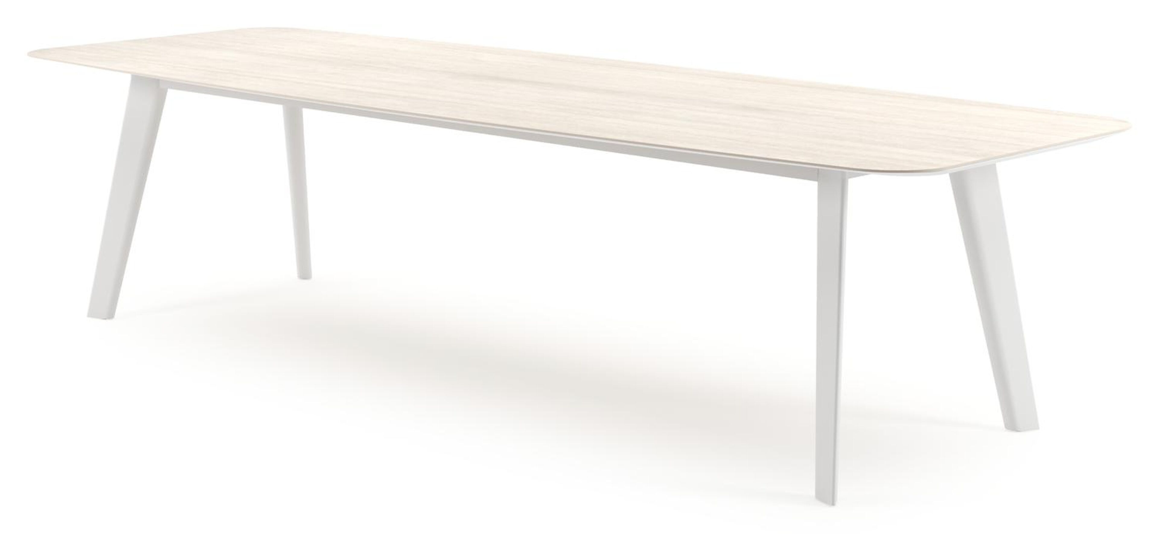 Lacrima tuintafel bootvorm in wit aluminium en volkeramiek Travertino Bianco - L 315 x B 115 x H 73 cm