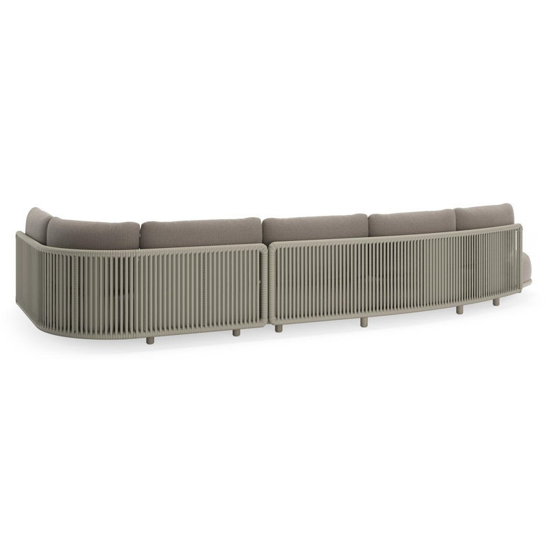 Lomano loungehoek in beige aluminium en beige verticaal geweven luxe vlakke rope met Lopi Pepper all weather sunbrellaÂ® luxe