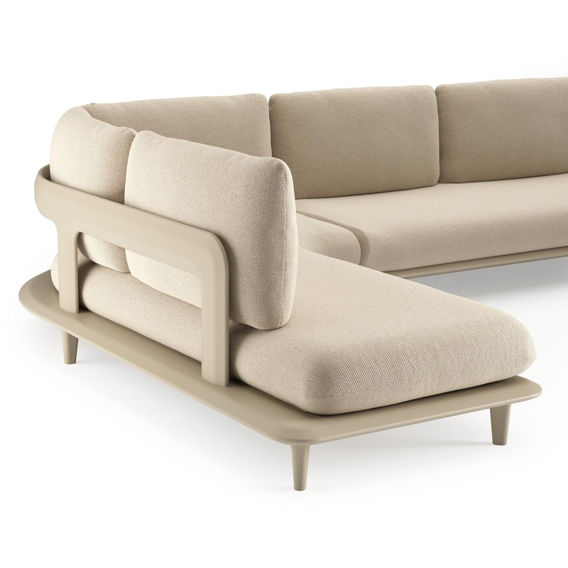 Bomero loungehoek in beige aluminium met althea chalk all weather cosytica kussen